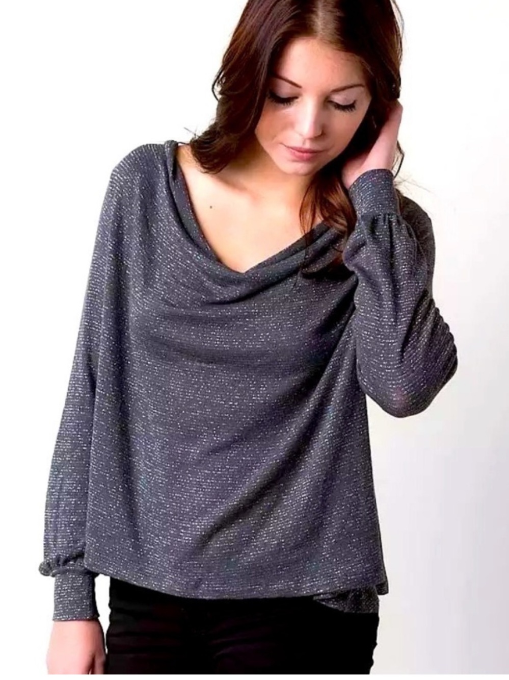 **NWT** Free People Gray Shimmer Cowl Neck Top